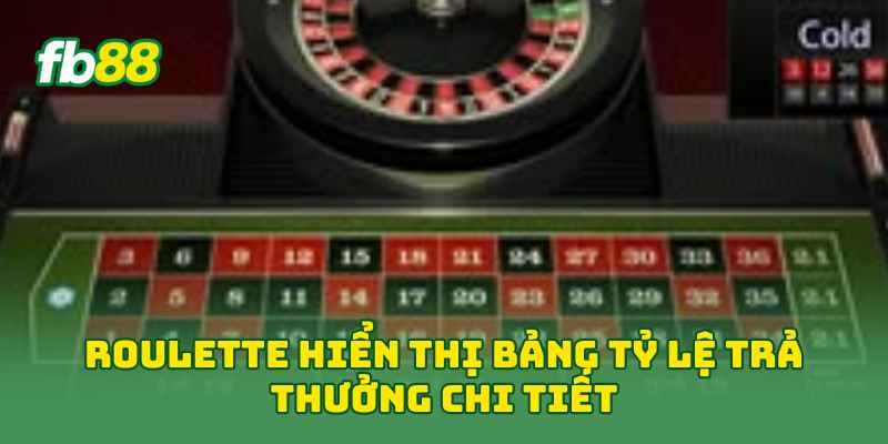 Roulette hiển thị bảng tỷ lệ trả thưởng chi tiết